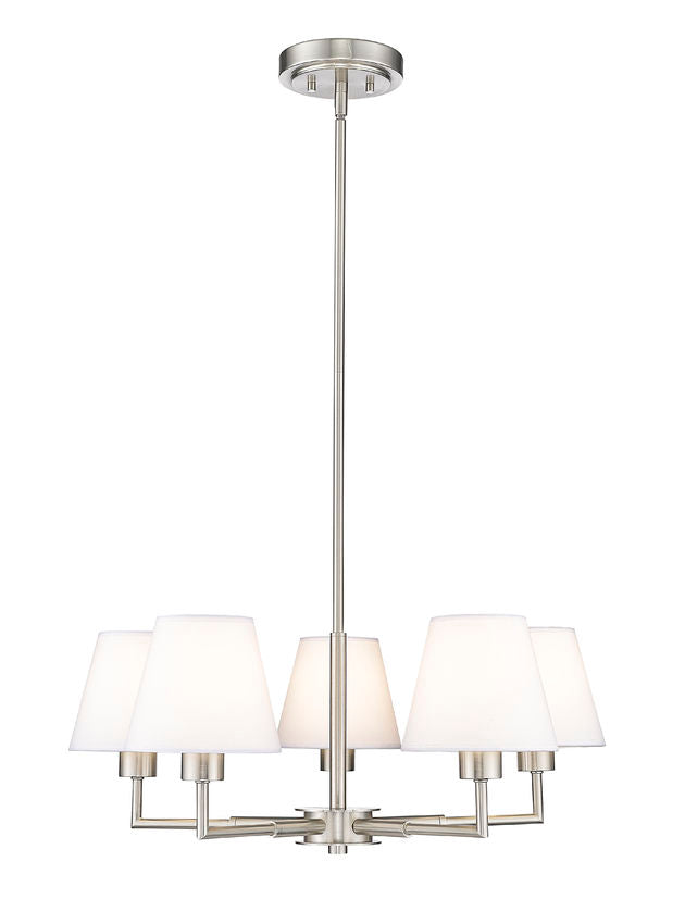 Z-Lite Leila 26" 5-Light Brushed Nickel Steel and White Linen Fabric Shade Chandelier