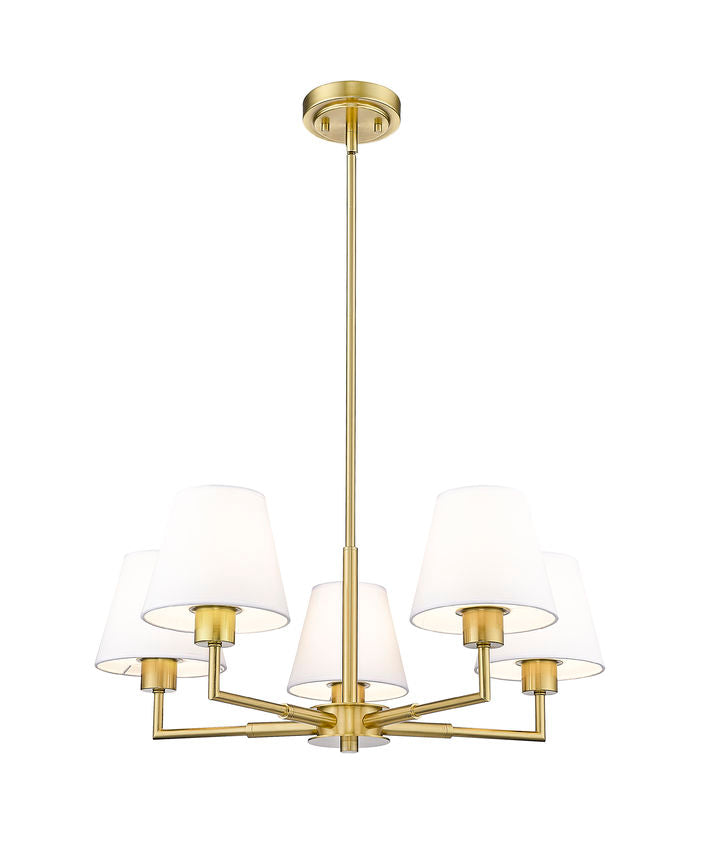 Z-Lite Leila 26" 5-Light Luxe Gold Steel and White Linen Fabric Shade Chandelier