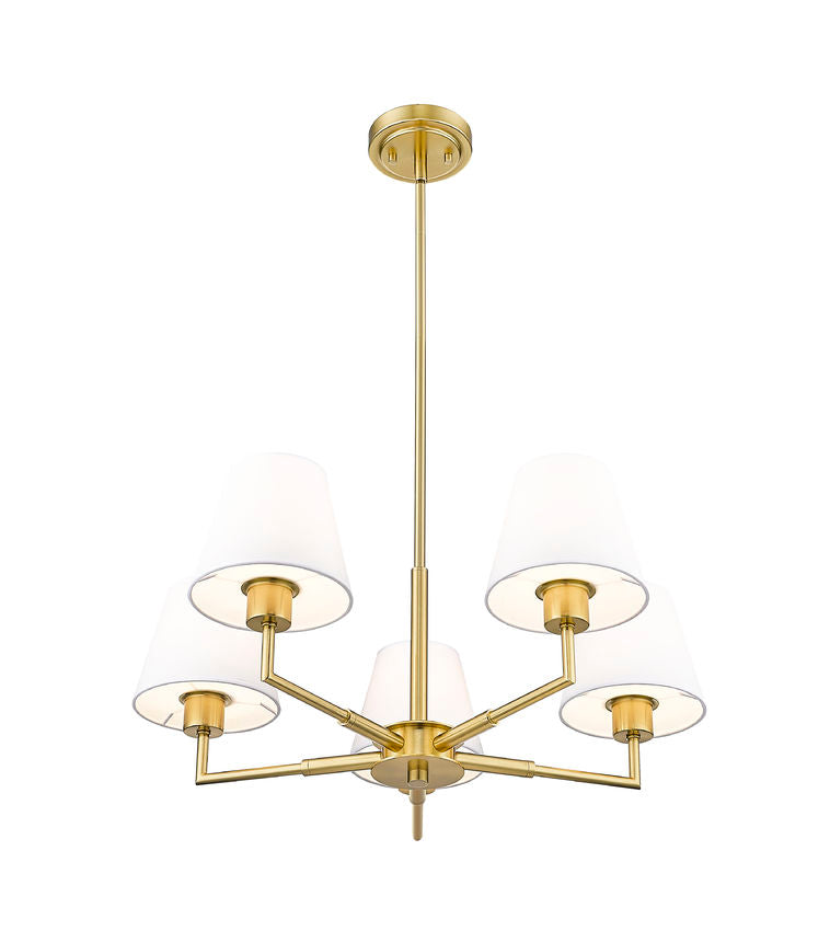 Z-Lite Leila 26" 5-Light Luxe Gold Steel and White Linen Fabric Shade Chandelier