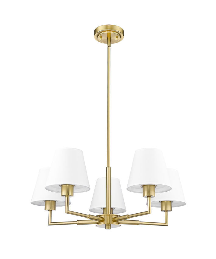 Z-Lite Leila 26" 5-Light Luxe Gold Steel and White Linen Fabric Shade Chandelier