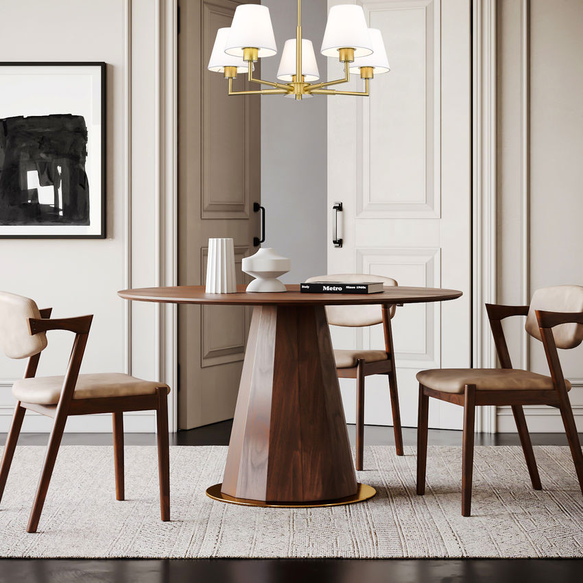 Z-Lite Leila 26" 5-Light Luxe Gold Steel and White Linen Fabric Shade Chandelier
