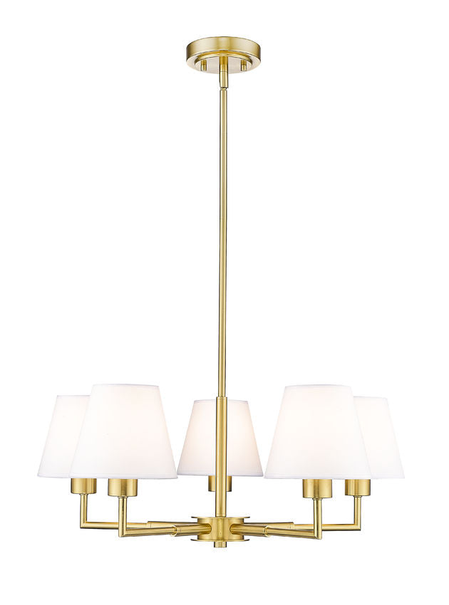Z-Lite Leila 26" 5-Light Luxe Gold Steel and White Linen Fabric Shade Chandelier