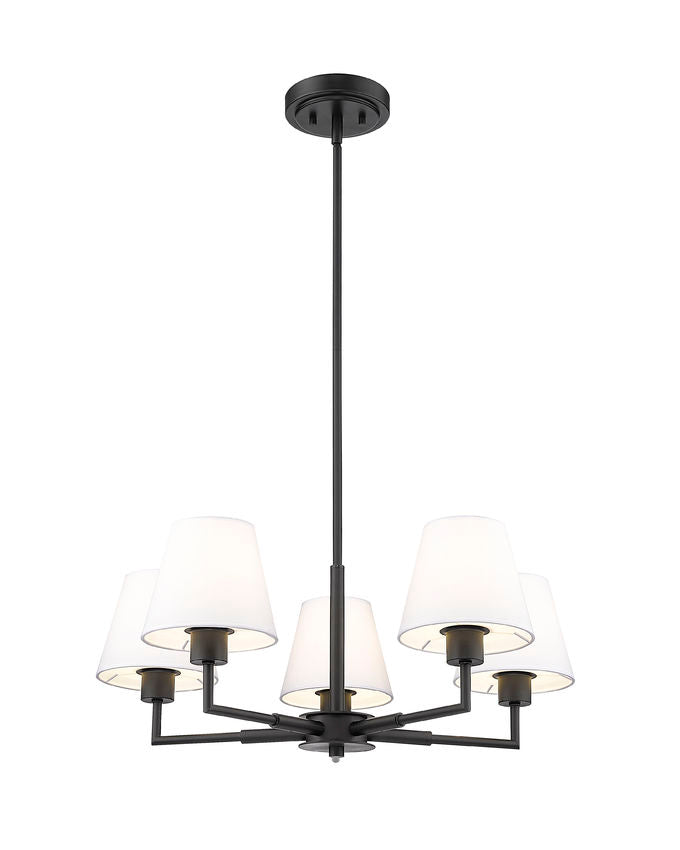 Z-Lite Leila 26" 5-Light Matte Black Steel and White Linen Fabric Shade Chandelier