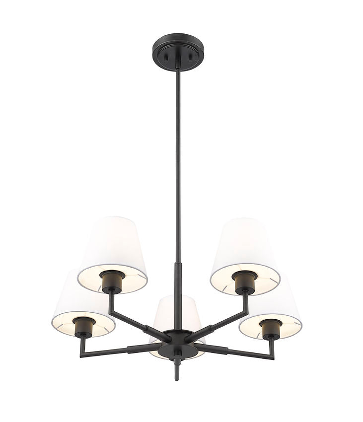 Z-Lite Leila 26" 5-Light Matte Black Steel and White Linen Fabric Shade Chandelier