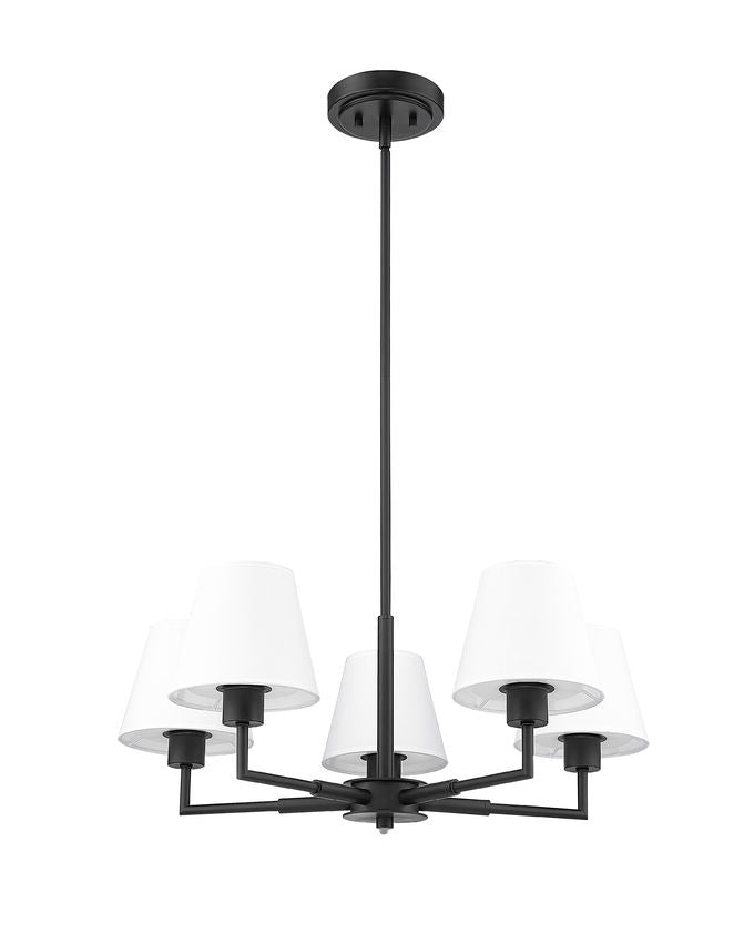Z-Lite Leila 26" 5-Light Matte Black Steel and White Linen Fabric Shade Chandelier