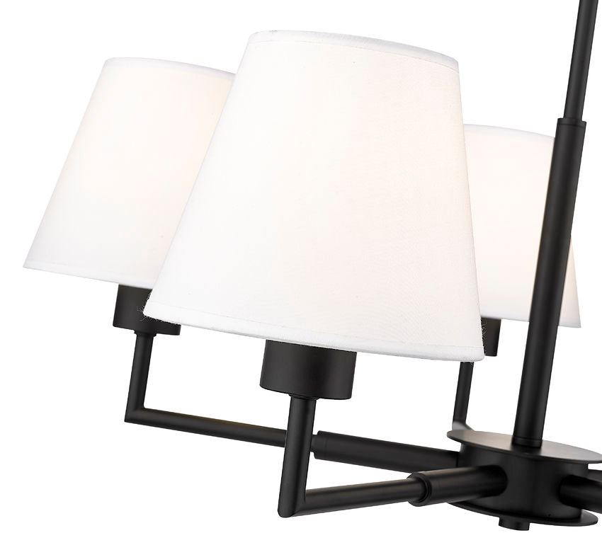 Z-Lite Leila 26" 5-Light Matte Black Steel and White Linen Fabric Shade Chandelier
