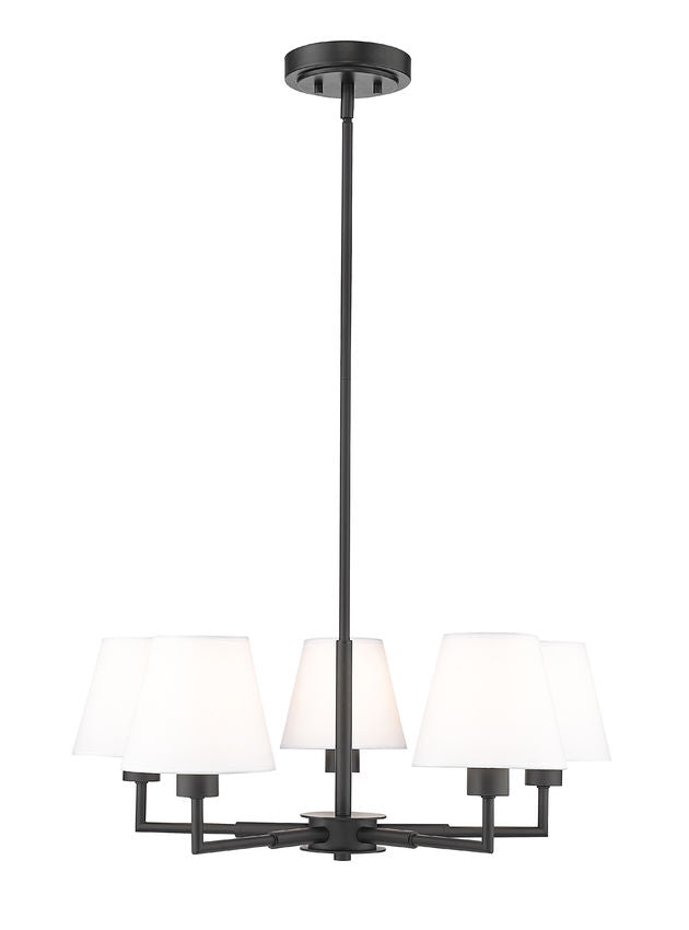 Z-Lite Leila 26" 5-Light Matte Black Steel and White Linen Fabric Shade Chandelier