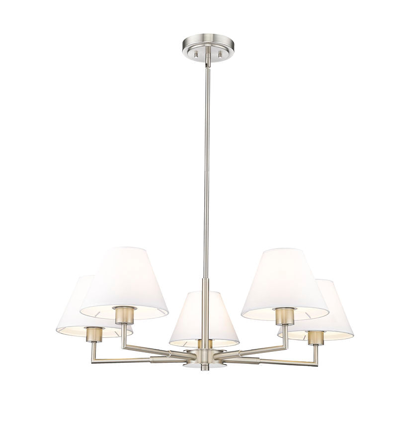 Z-Lite Leila 34" 5-Light Brushed Nickel Steel and White Linen Fabric Shade Chandelier