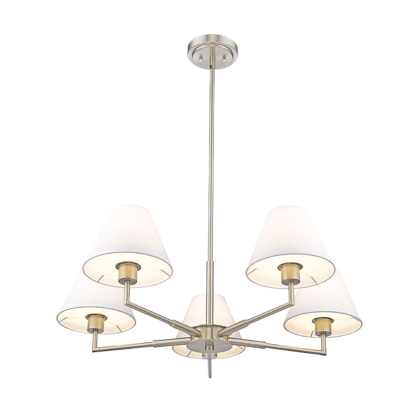 Z-Lite Leila 34" 5-Light Brushed Nickel Steel and White Linen Fabric Shade Chandelier