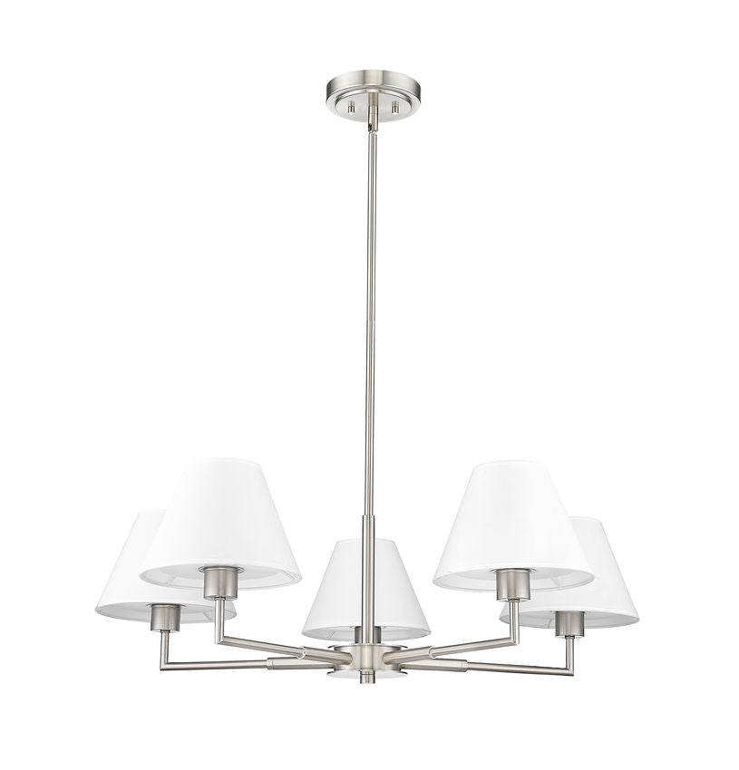 Z-Lite Leila 34" 5-Light Brushed Nickel Steel and White Linen Fabric Shade Chandelier