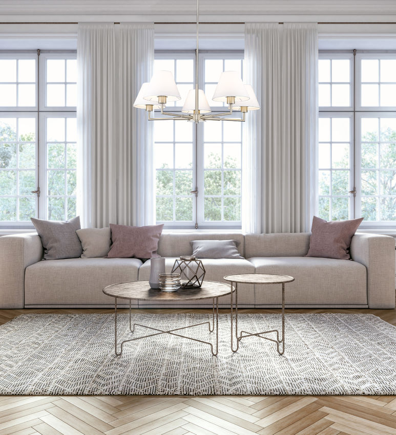 Z-Lite Leila 34" 5-Light Brushed Nickel Steel and White Linen Fabric Shade Chandelier