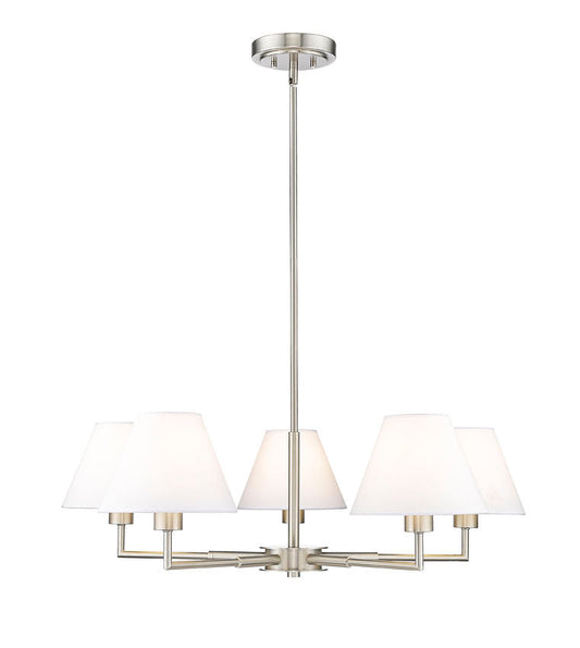 Z-Lite Leila 34" 5-Light Brushed Nickel Steel and White Linen Fabric Shade Chandelier