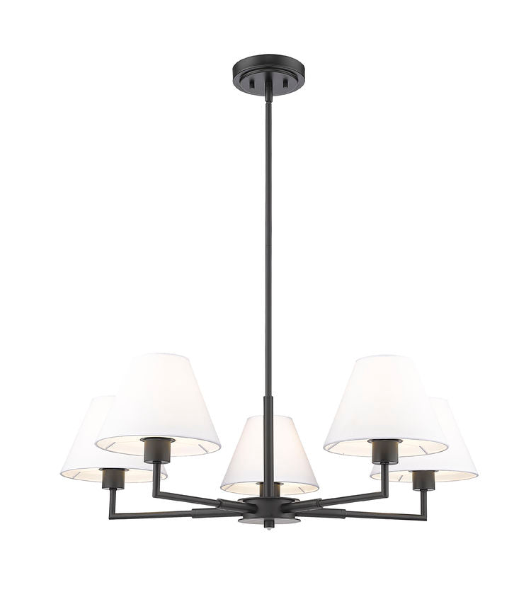 Z-Lite Leila 34" 5-Light Matte Black Steel and White Linen Fabric Shade Chandelier