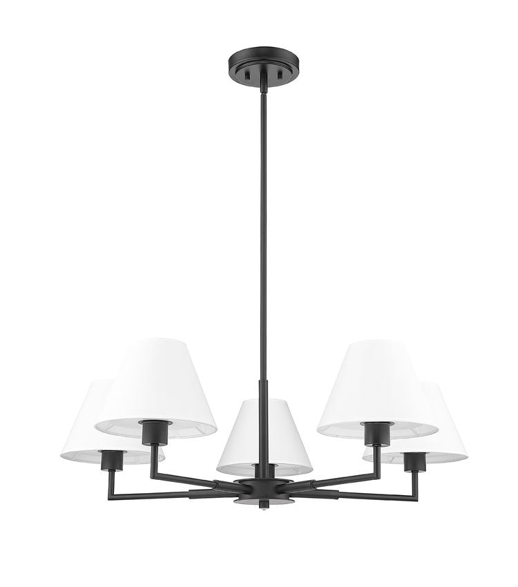Z-Lite Leila 34" 5-Light Matte Black Steel and White Linen Fabric Shade Chandelier