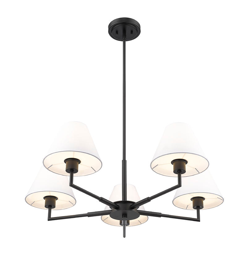 Z-Lite Leila 34" 5-Light Matte Black Steel and White Linen Fabric Shade Chandelier