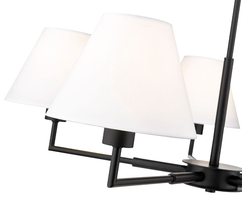 Z-Lite Leila 34" 5-Light Matte Black Steel and White Linen Fabric Shade Chandelier