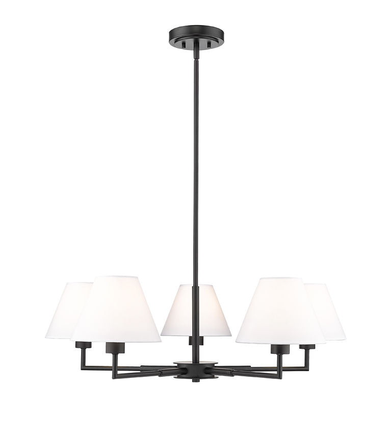 Z-Lite Leila 34" 5-Light Matte Black Steel and White Linen Fabric Shade Chandelier
