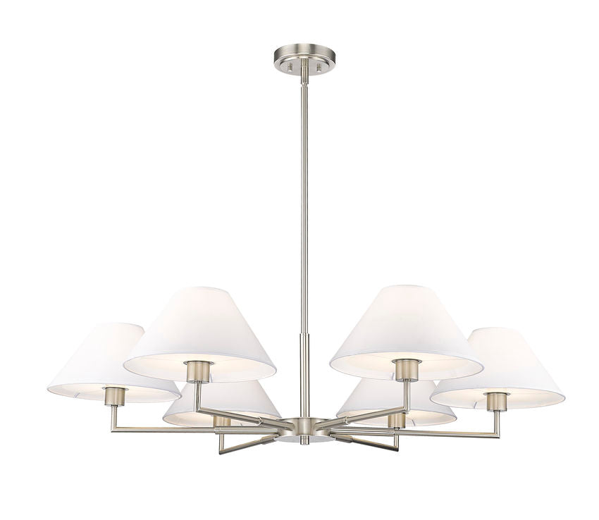 Z-Lite Leila 44" 6-Light Brushed Nickel Steel and White Linen Fabric Shade Chandelier
