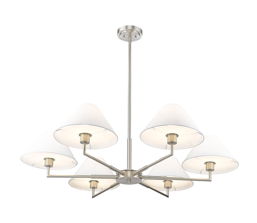 Z-Lite Leila 44" 6-Light Brushed Nickel Steel and White Linen Fabric Shade Chandelier