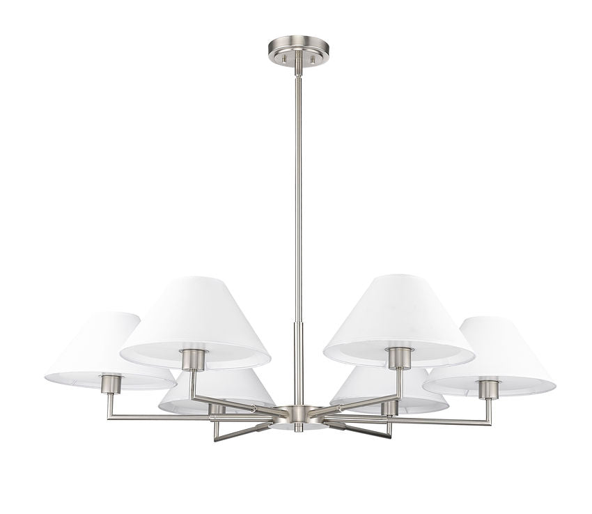Z-Lite Leila 44" 6-Light Brushed Nickel Steel and White Linen Fabric Shade Chandelier