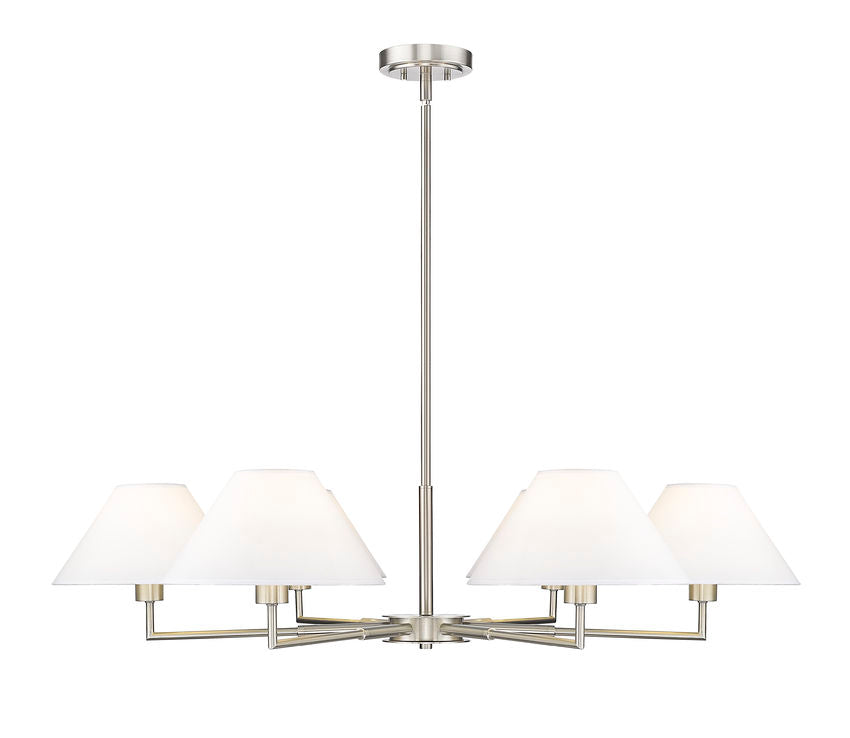 Z-Lite Leila 44" 6-Light Brushed Nickel Steel and White Linen Fabric Shade Chandelier