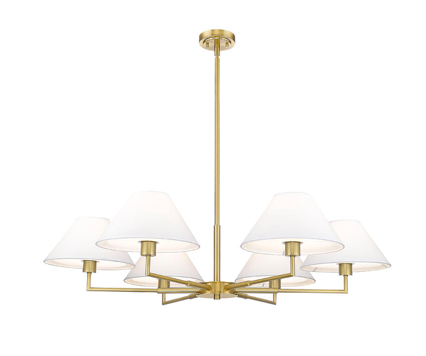 Z-Lite Leila 44" 6-Light Luxe Gold Steel and White Linen Fabric Shade Chandelier