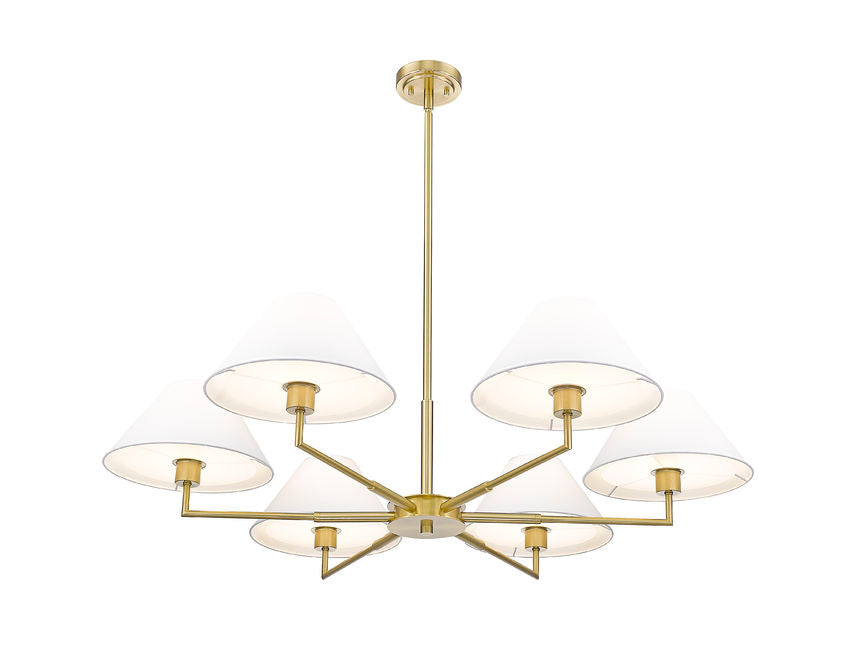 Z-Lite Leila 44" 6-Light Luxe Gold Steel and White Linen Fabric Shade Chandelier