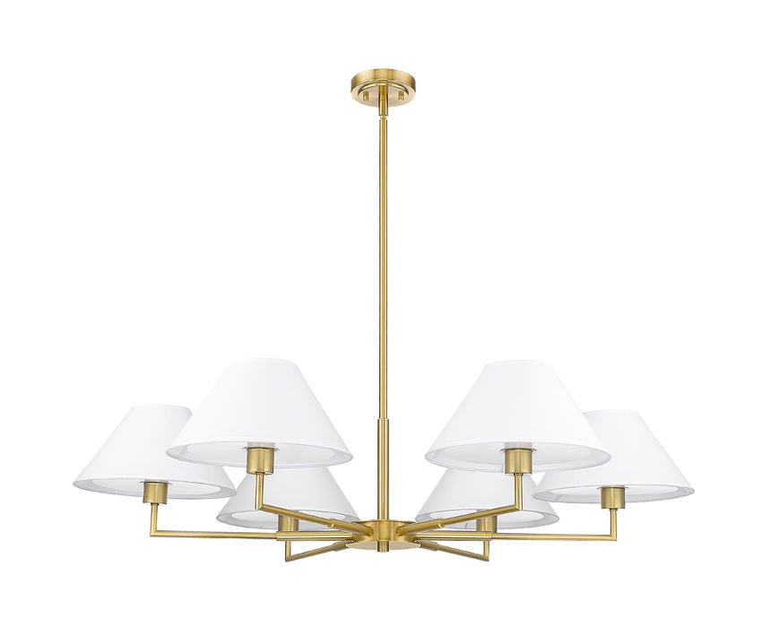 Z-Lite Leila 44" 6-Light Luxe Gold Steel and White Linen Fabric Shade Chandelier