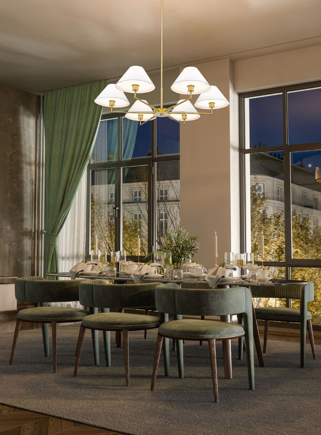 Z-Lite Leila 44" 6-Light Luxe Gold Steel and White Linen Fabric Shade Chandelier