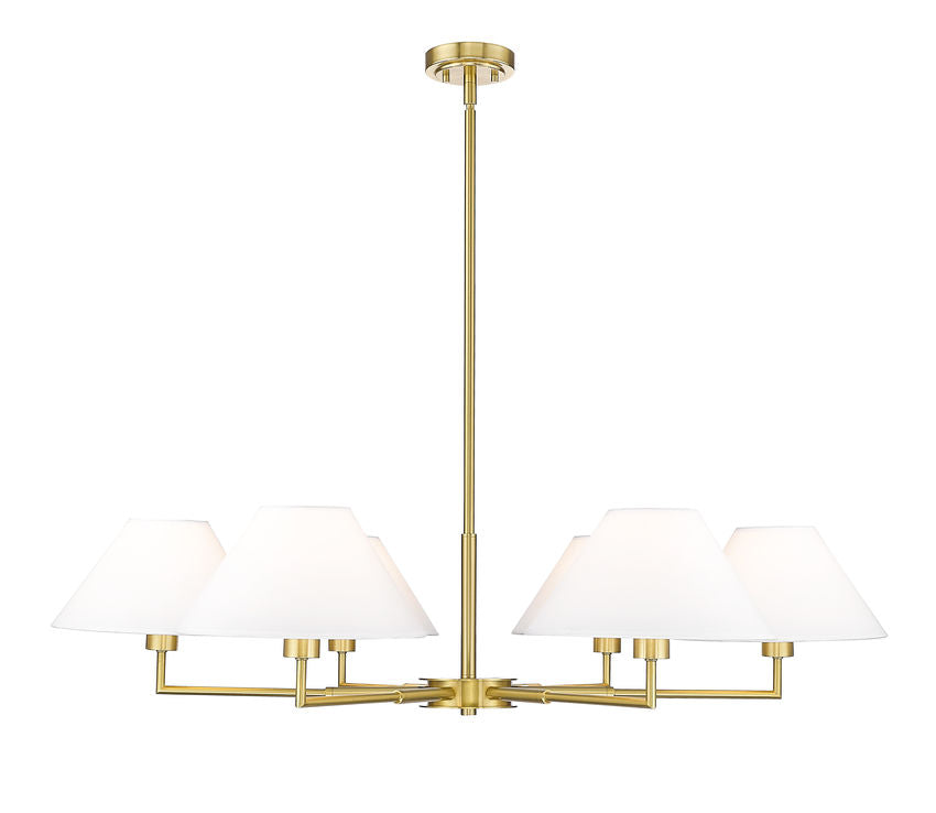 Z-Lite Leila 44" 6-Light Luxe Gold Steel and White Linen Fabric Shade Chandelier