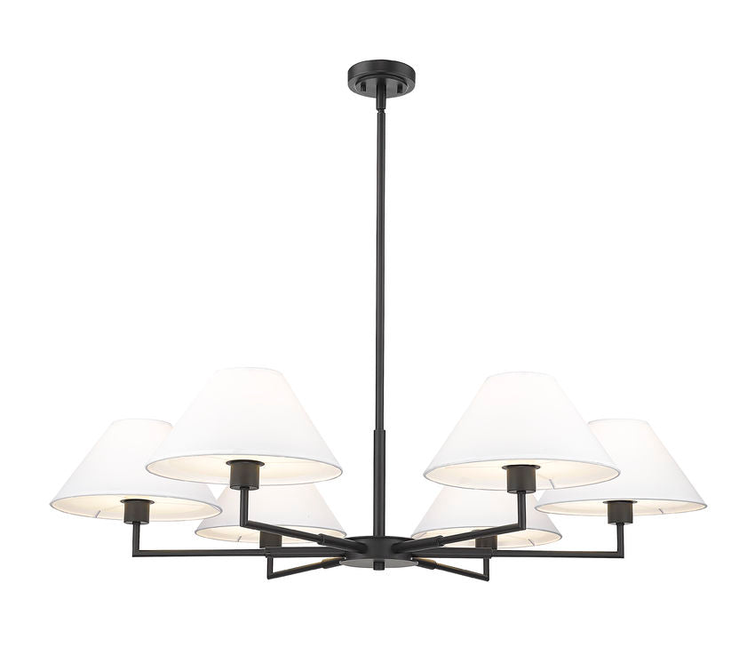 Z-Lite Leila 44" 6-Light Matte Black Steel and White Linen Fabric Shade Chandelier