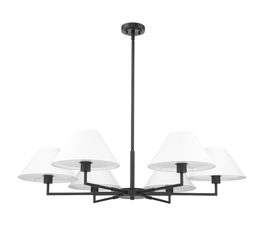 Z-Lite Leila 44" 6-Light Matte Black Steel and White Linen Fabric Shade Chandelier