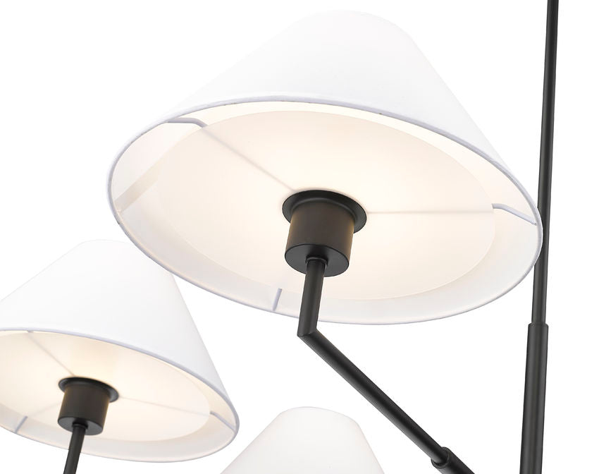 Z-Lite Leila 44" 6-Light Matte Black Steel and White Linen Fabric Shade Chandelier