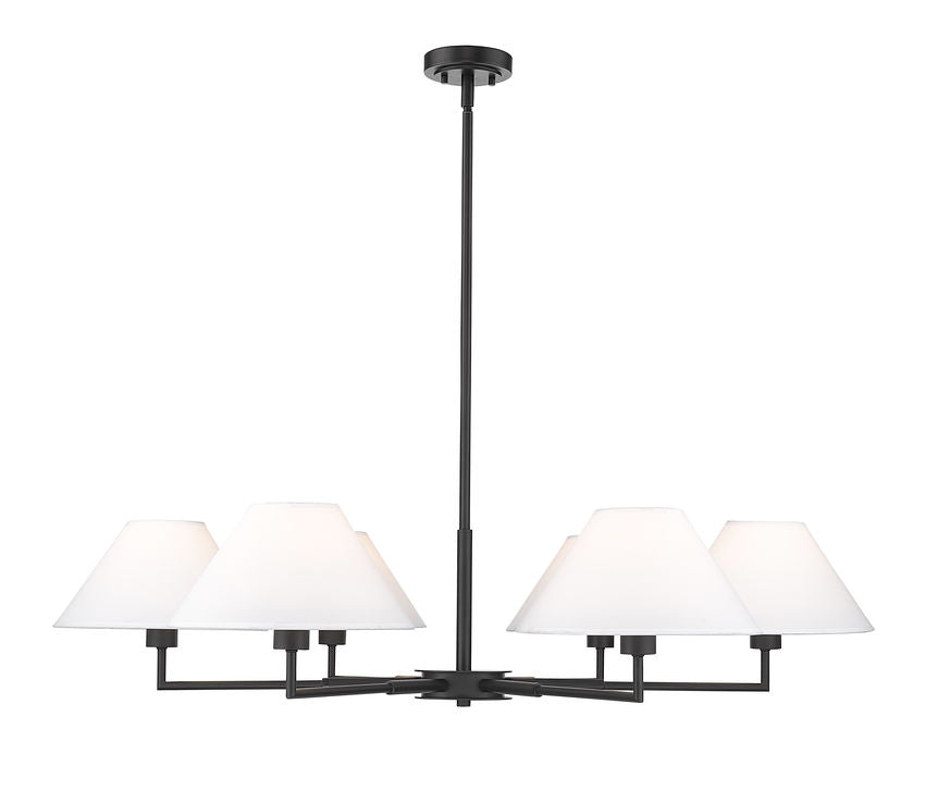 Z-Lite Leila 44" 6-Light Matte Black Steel and White Linen Fabric Shade Chandelier