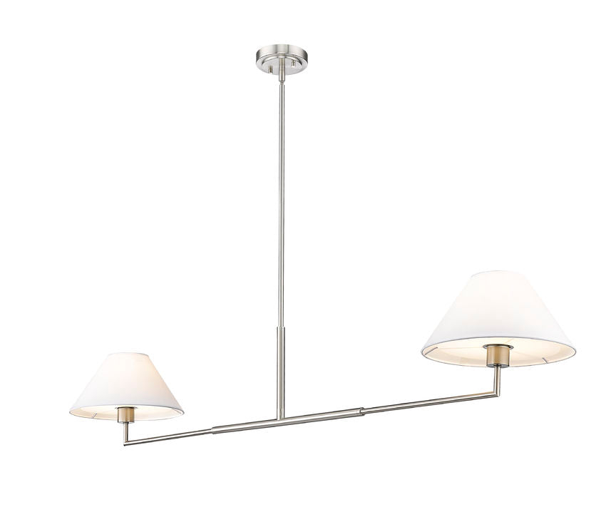 Z-Lite Leila 62" 2-Light Brushed Nickel Steel and White Linen Fabric Shade Chandelier