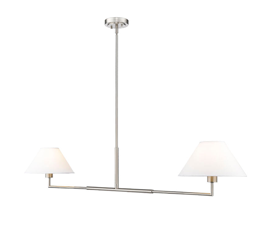 Z-Lite Leila 62" 2-Light Brushed Nickel Steel and White Linen Fabric Shade Chandelier