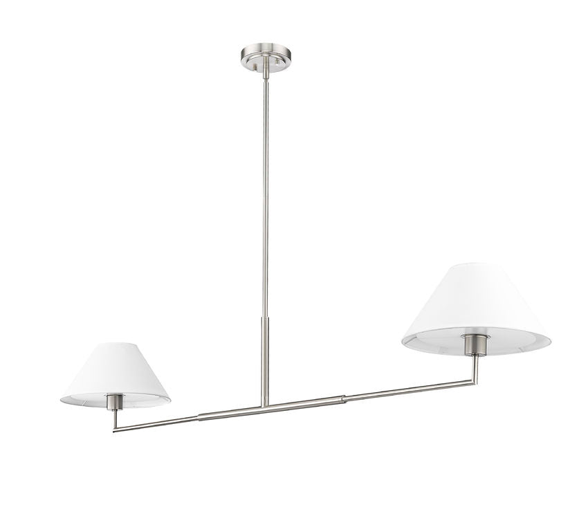 Z-Lite Leila 62" 2-Light Brushed Nickel Steel and White Linen Fabric Shade Chandelier
