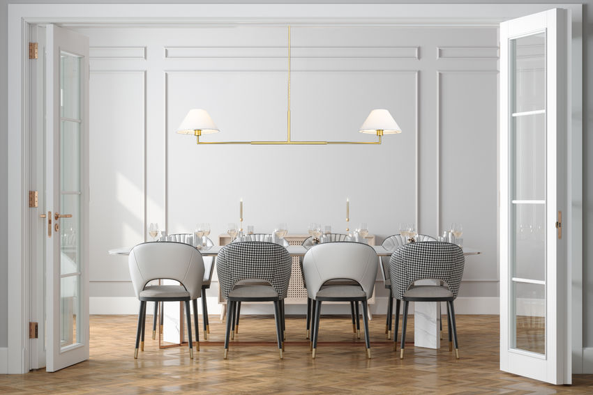 Z-Lite Leila 62" 2-Light Luxe Gold Steel and White Linen Fabric Shade Chandelier
