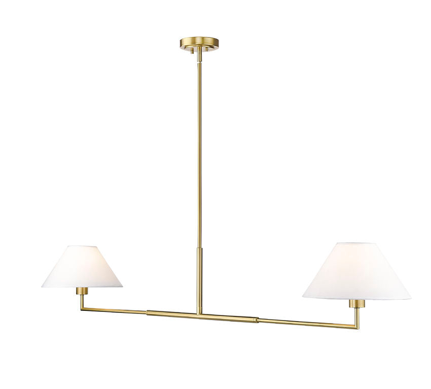 Z-Lite Leila 62" 2-Light Luxe Gold Steel and White Linen Fabric Shade Chandelier