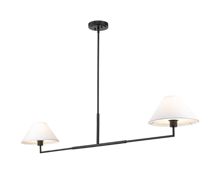 Z-Lite Leila 62" 2-Light Matte Black Steel and White Linen Fabric Shade Chandelier