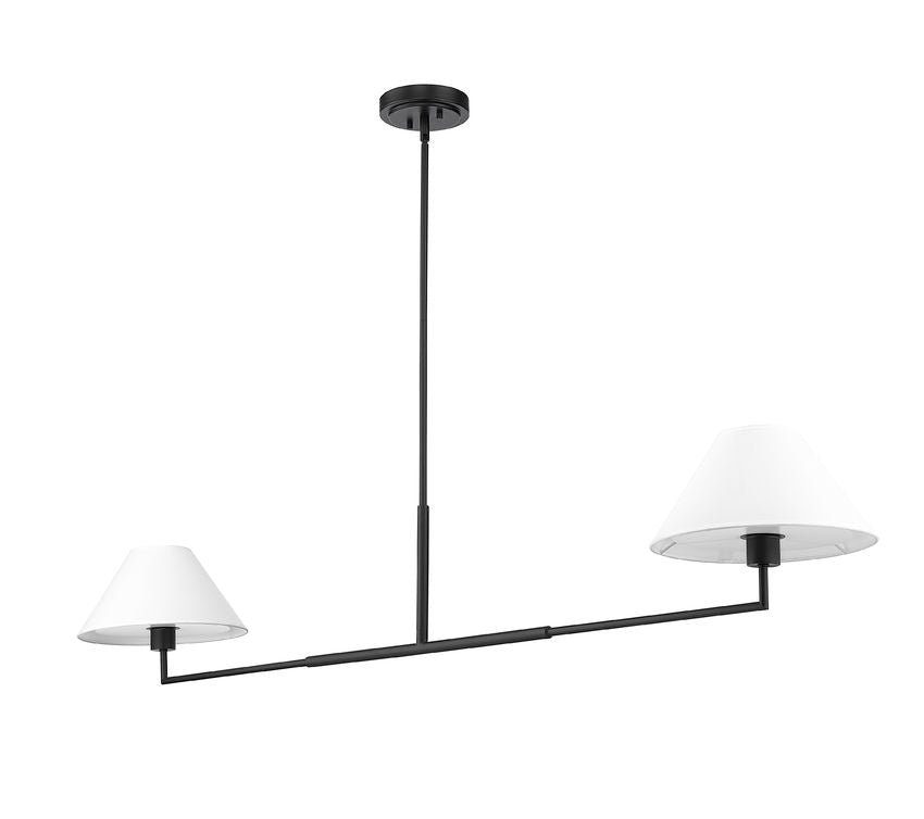 Z-Lite Leila 62" 2-Light Matte Black Steel and White Linen Fabric Shade Chandelier