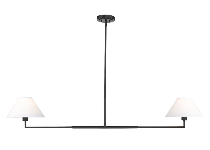 Z-Lite Leila 62" 2-Light Matte Black Steel and White Linen Fabric Shade Chandelier
