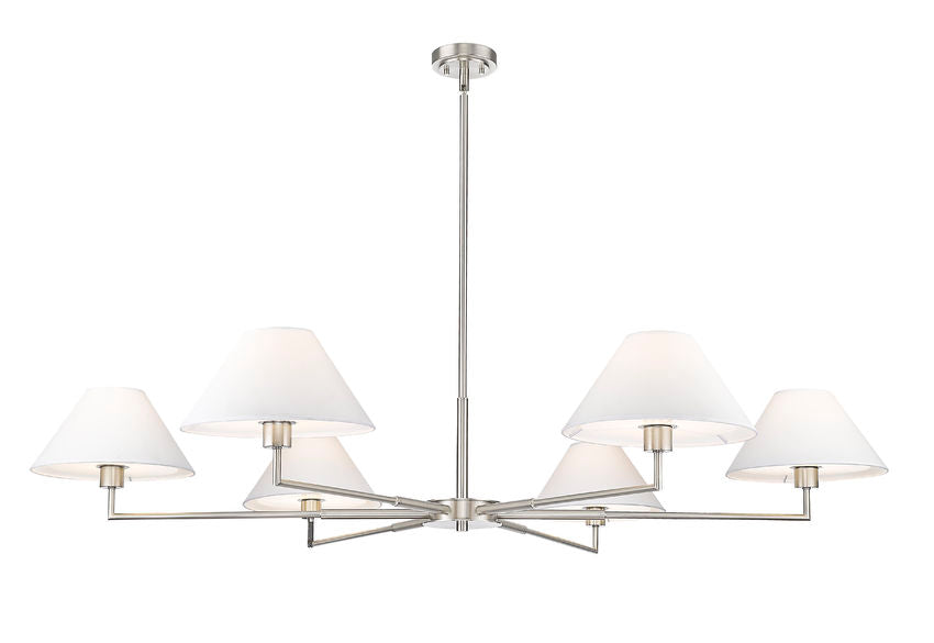 Z-Lite Leila 63" 6-Light Brushed Nickel Steel and White Linen Fabric Shade Chandelier