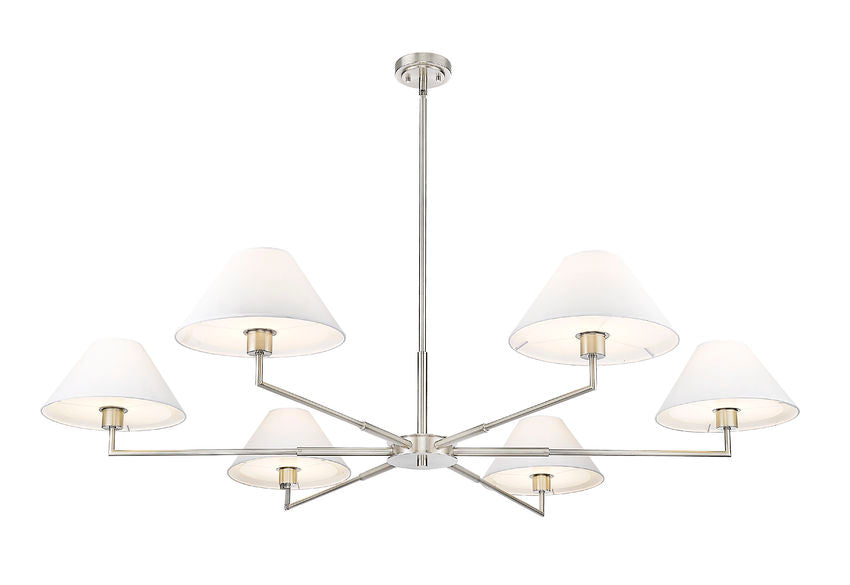 Z-Lite Leila 63" 6-Light Brushed Nickel Steel and White Linen Fabric Shade Chandelier