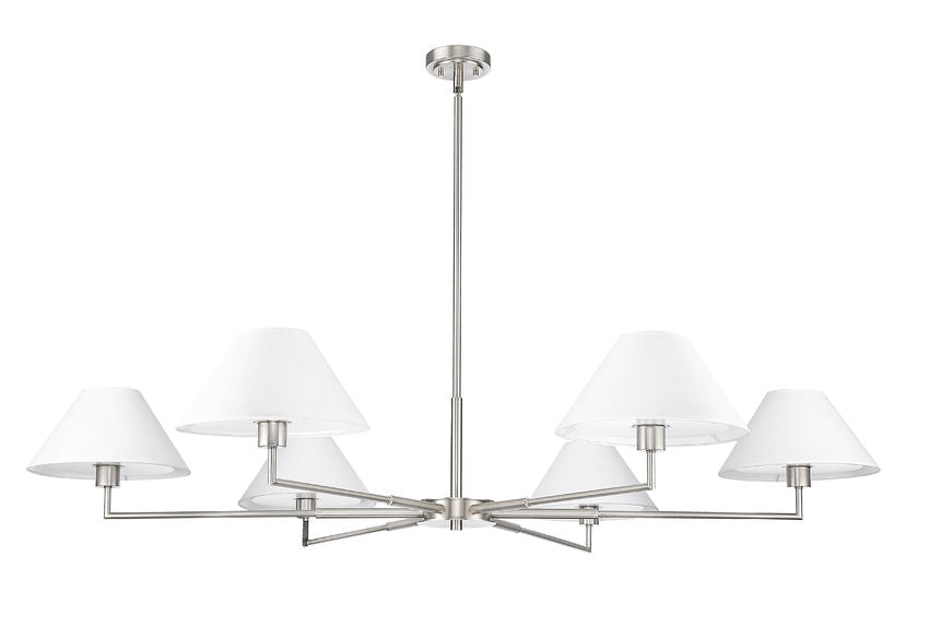 Z-Lite Leila 63" 6-Light Brushed Nickel Steel and White Linen Fabric Shade Chandelier