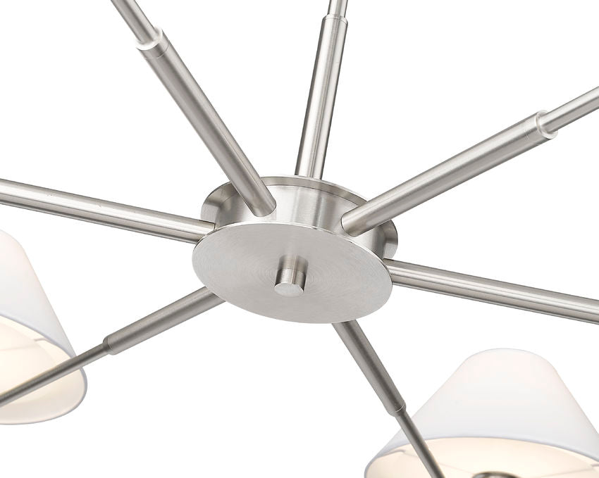 Z-Lite Leila 63" 6-Light Brushed Nickel Steel and White Linen Fabric Shade Chandelier