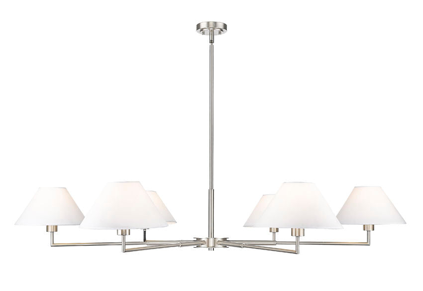Z-Lite Leila 63" 6-Light Brushed Nickel Steel and White Linen Fabric Shade Chandelier