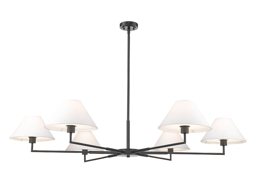 Z-Lite Leila 63" 6-Light Matte Black Steel and White Linen Fabric Shade Chandelier