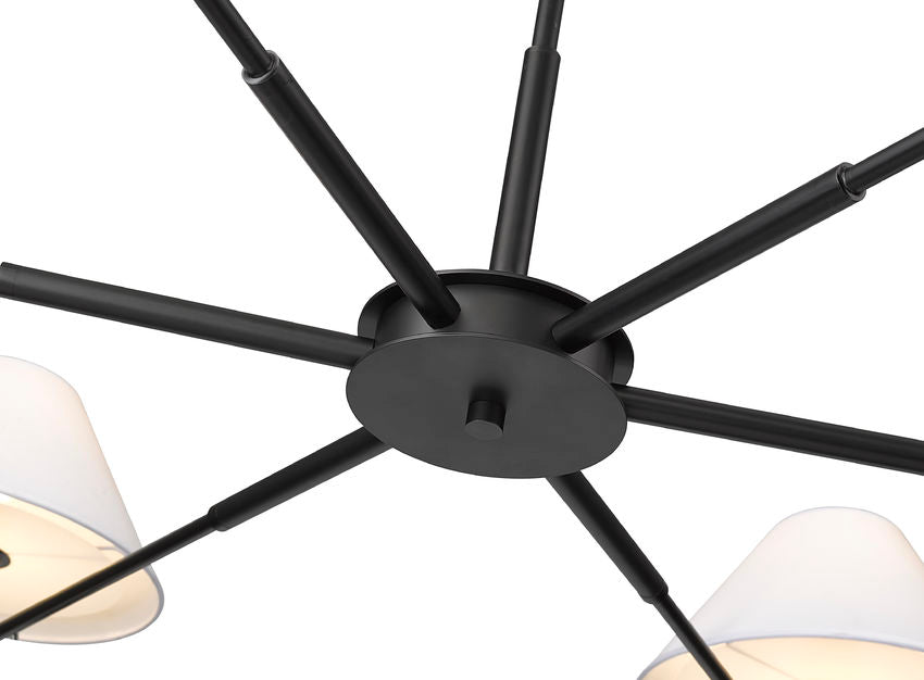 Z-Lite Leila 63" 6-Light Matte Black Steel and White Linen Fabric Shade Chandelier