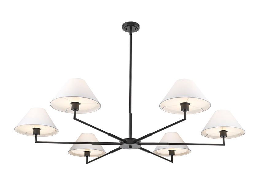 Z-Lite Leila 63" 6-Light Matte Black Steel and White Linen Fabric Shade Chandelier